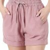 Women * | Best Deal 42Pops Light Rose Drawstring-Waist Linen-Blend Pocket Shorts Women