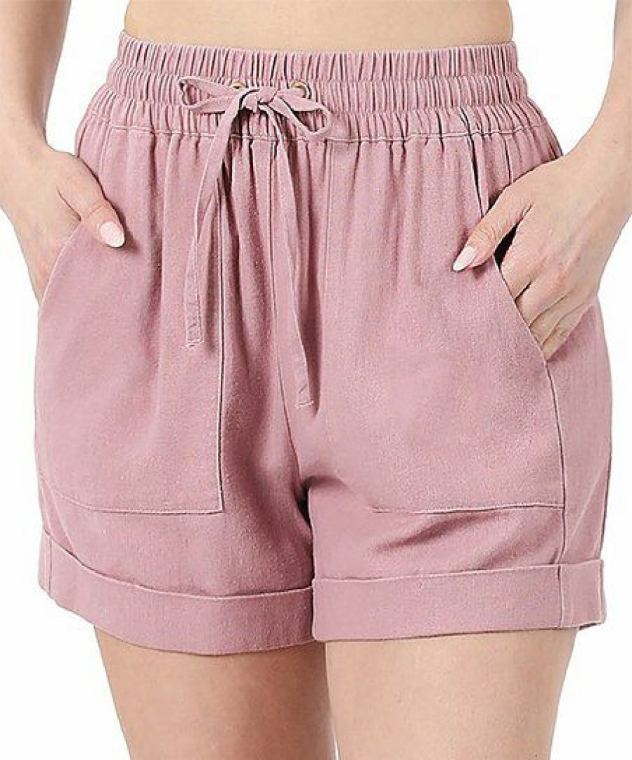 Women * | Best Deal 42Pops Light Rose Drawstring-Waist Linen-Blend Pocket Shorts Women