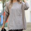 Women * | Cheap 42Pops Heather Cocoa Distressed Drop-Shoulder Crewneck Oversize Sweater Women