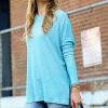 Women * | Flash Sale 42Pops Ice Blue Ribbed Crewneck Long-Sleeve Hi-Low Sweater Women