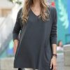 Women * | Discount 42Pops Ash Gray V-Neck Long-Sleeve Side-Slit Hi-Low Dolman Top Women