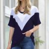 Other * | New 42Pops Navy Chevron Color Block V-Neck Short-Sleeve Top Women