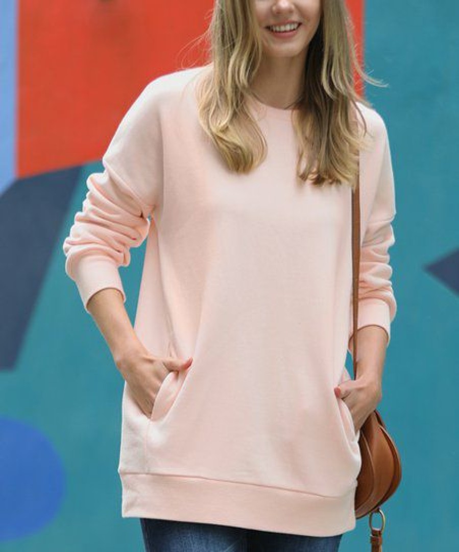 Women * | Coupon 42Pops Cream Pink Crewneck Pocket Sweatshirt Women