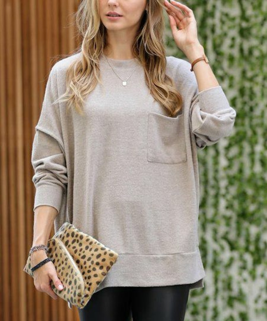 Women * | Cheapest 42Pops Heather Cocoa Melange Drop-Shoulder Crewneck Sweater Women