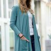 Women * | Top 10 42Pops Dusty Teal Slouchy Pocket Open Cardigan Women