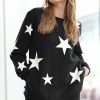 Women * | Top 10 42Pops Black & Ivory Star Round-Neck Pocket Sweatshirt Women