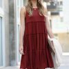 Women * | Discount 42Pops Dark Rust Tiered Ruffle-Trim Scoop Neck Sleeveless Dress Women