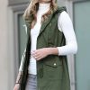 Women * | Promo 42Pops Army Green Drawstring-Waist Pocket Hooded Vest Women