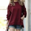 Women * | Brand New 42Pops Dark Burgundy Crewneck Long-Sleeve Hi-Low Pocket Sweatshirt Women