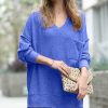 Women * | Best Deal 42Pops Bright Blue Melange V-Neck Hi-Low Pocket Sweater Women