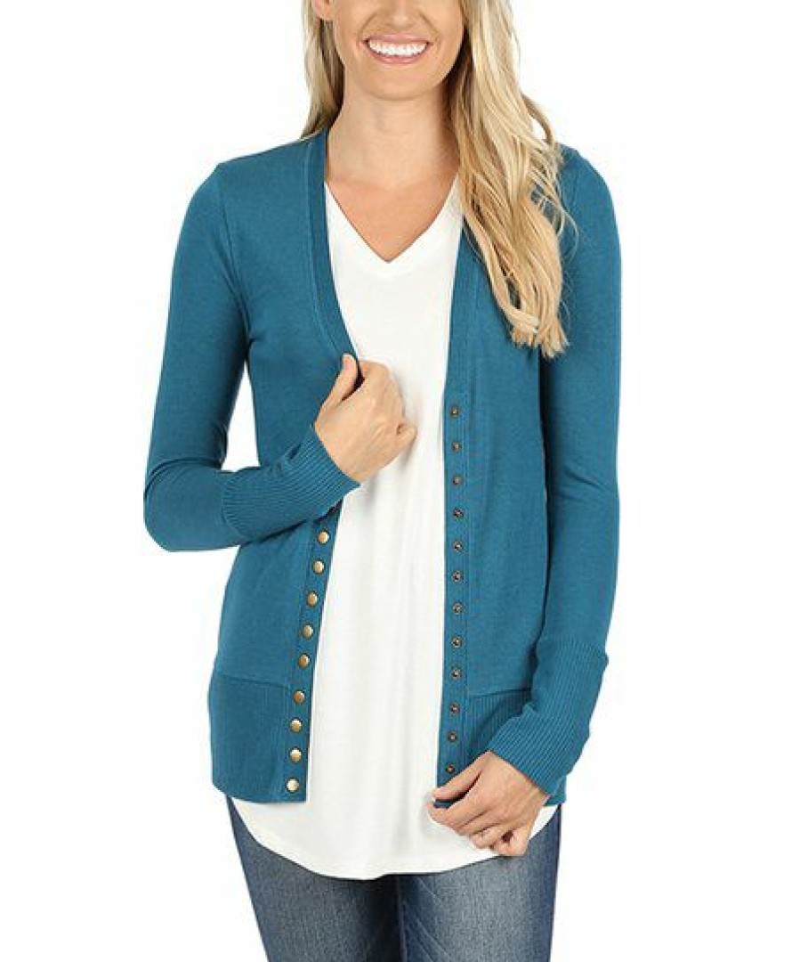 Women * | Best Reviews Of 42Pops Teal Snap-Front Cardigan Women