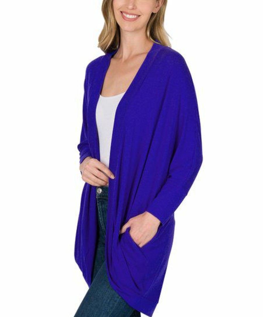 Women * | Best Sale 42Pops Bright Blue Wrap Cocoon Cardigan Women