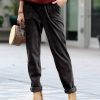 Women * | Best Reviews Of 42Pops Black Corduroy Drawstring-Waist Cuffed Straight-Leg Pants Women