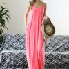 Women * | Coupon 42Pops Coral Pink V-Neck Cami Pocket Maxi Dress Women