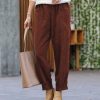 Women * | Cheapest 42Pops Dark Rust Corduroy Pocket Straight-Leg Pants Women