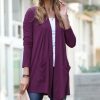 Women * | Budget 42Pops Dark Plum Pocket Open Cardigan Women