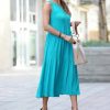 Women * | Hot Sale 42Pops Ice Blue Sleeveless Tiered Midi Dress Women