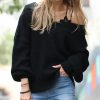 Women * | New 42Pops Black Double V-Neck Balloon-Sleeve Sweater Women