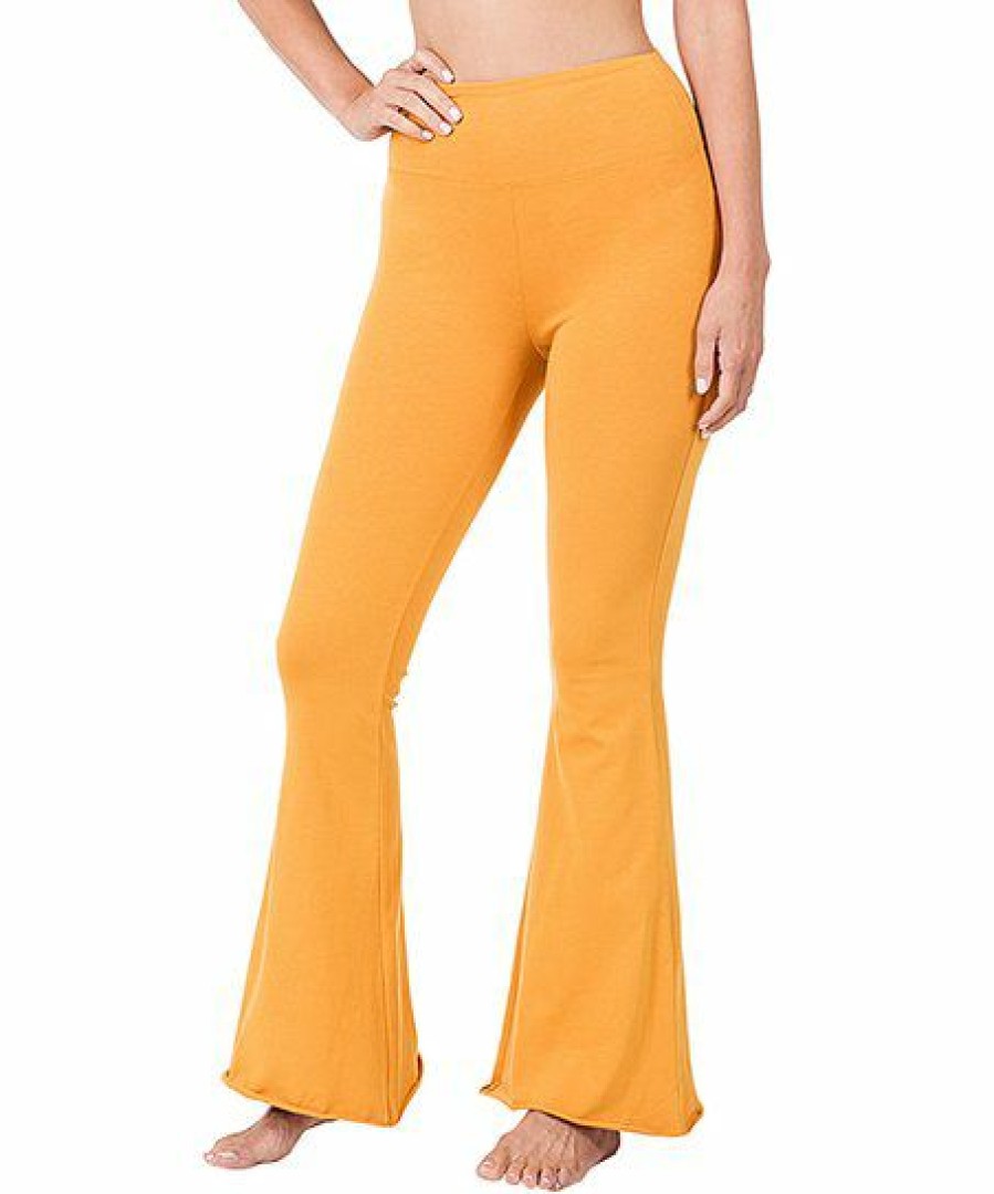 Women * | Discount 42Pops Golden Mustard Raw-Edge Flare Yoga Pants Women