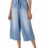 Women * | Deals 42Pops Medium Blue Chambray Wide-Leg Pocket Crop Paper-Bag Jeans Women