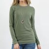 Women * | Buy 42Pops Light Olive Crewneck Long-Sleeve Top Women