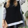 Women * | New 42Pops Black Stripe Contrast Mock Neck Hi-Low Sweater Women