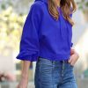 Women * | Coupon 42Pops Bright Blue French Terry Drop-Shoulder Puff-Sleeve Crop Hoodie Women