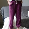 Women * | Wholesale 42Pops Dark Plum Towel-Brushed Stitch Drawstring Pocket Joggers Women