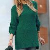 Women * | Best Sale 42Pops Dark Green Popcorn-Texture Crewneck Bishop-Sleeve Sweater Plus