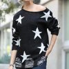 Women * | Buy 42Pops Black & Ivory Start Distressed Sweater Women