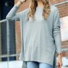 Women * | Best Pirce 42Pops Blue Gray Ribbed Crewneck Long-Sleeve Hi-Low Sweater Women