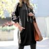 Women * | Best Deal 42Pops Black & Brown Leopard Side-Panel Longline Pocket Hoodie Women