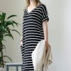 Women * | Coupon 42Pops Black & Ivory Stripe V-Neck Short-Sleeve Pocket T-Shirt Dress Women