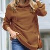 Women * | Cheap 42Pops Deep Camel Side-Drawstring Pocket Longline Hoodie Women