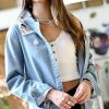 Women * | Promo 42Pops Light Denim Distressed Pocket Button-Down Top Women