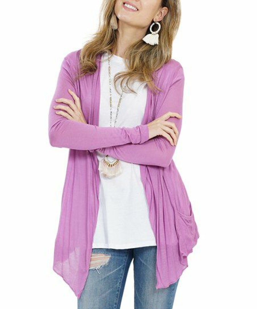 Women * | Best Sale 42Pops Dark Mauve Drape-Front Cardigan Women