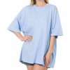 Other * | Top 10 42Pops Cream Blue Drop Shoulder Crewneck Short-Sleeve Oversize Tee Women