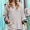 Women * | Best Sale 42Pops Light Mocha & Brown Popcorn Stripe-Sleeve Hooded Pocket Sweater Women