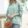 Other * | Coupon 42Pops Light Green Crewneck Long-Sleeve Hi-Low Pocket Sweatshirt Women