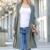 Women * | Coupon 42Pops Light Olive Longline Pocket Open Cardigan Women