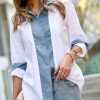 Women * | Wholesale 42Pops White & Light Blue Denim-Contrast Button-Up Women