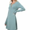 Women * | Top 10 42Pops Blue-Gray Long-Sleeve Button-Front Shift Dress Women