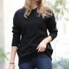 Women * | Promo 42Pops Black Waffle-Knit Crewneck Drop-Shoulder Sweater Women