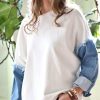 Women * | Flash Sale 42Pops Off-White & Blue Fringed Denim-Sleeve Sweatshirt Women