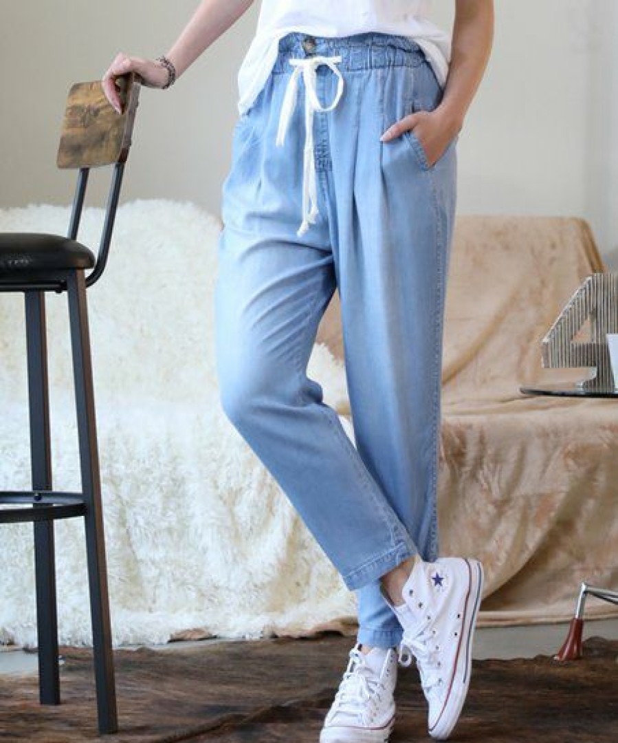 Women * | Top 10 42Pops Sky Chambray Pocket Paper-Bag Pants Women