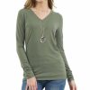 Women * | Top 10 42Pops Light Olive V-Neck Long-Sleeve Top Women