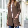 Women * | Wholesale 42Pops Brown Pocket Open Cardigan Women