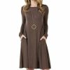 Women * | Best Deal 42Pops Brown Crewneck Long-Sleeve Pocket Shift Dress Women