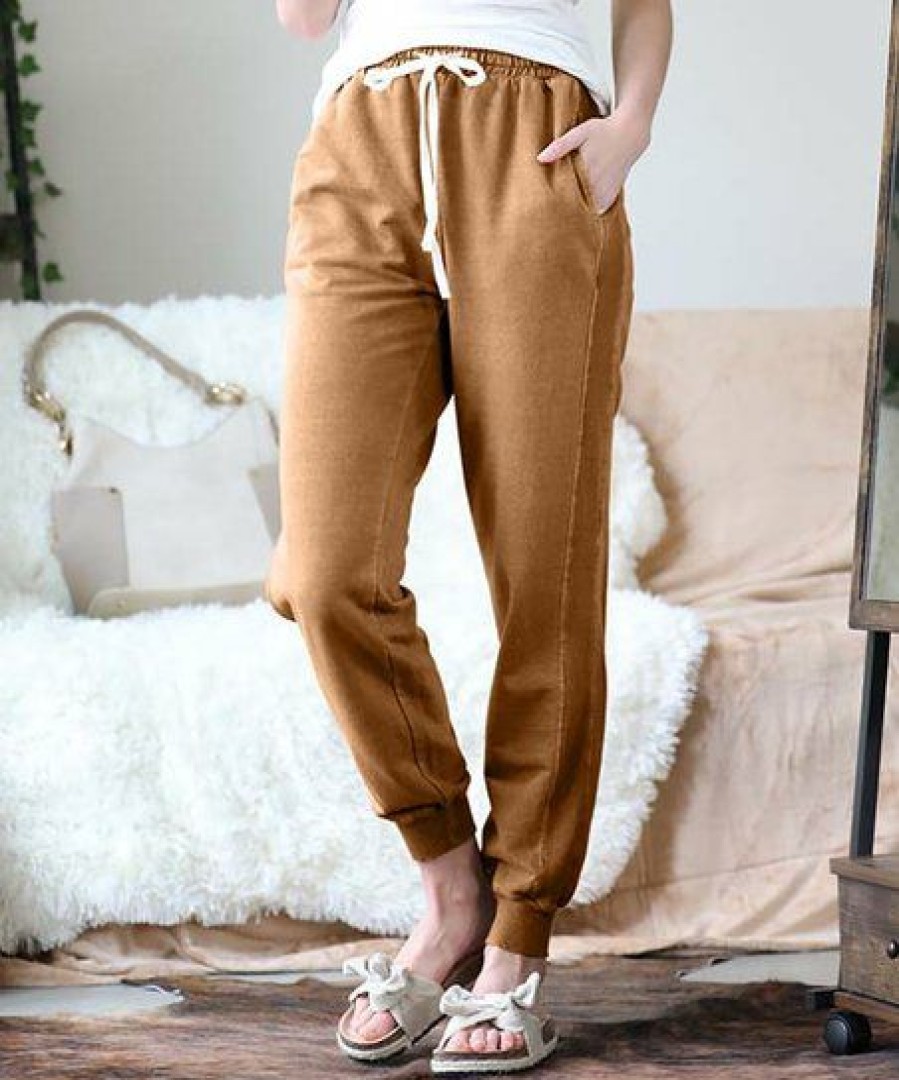 Women * | Best Sale 42Pops Deep Camel Pigment-Dye Drawstring-Waist Pocket Joggers Women