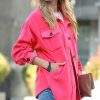 Women * | Brand New 42Pops Fuchsia Pocket Button-Up Fleece Shacket Women